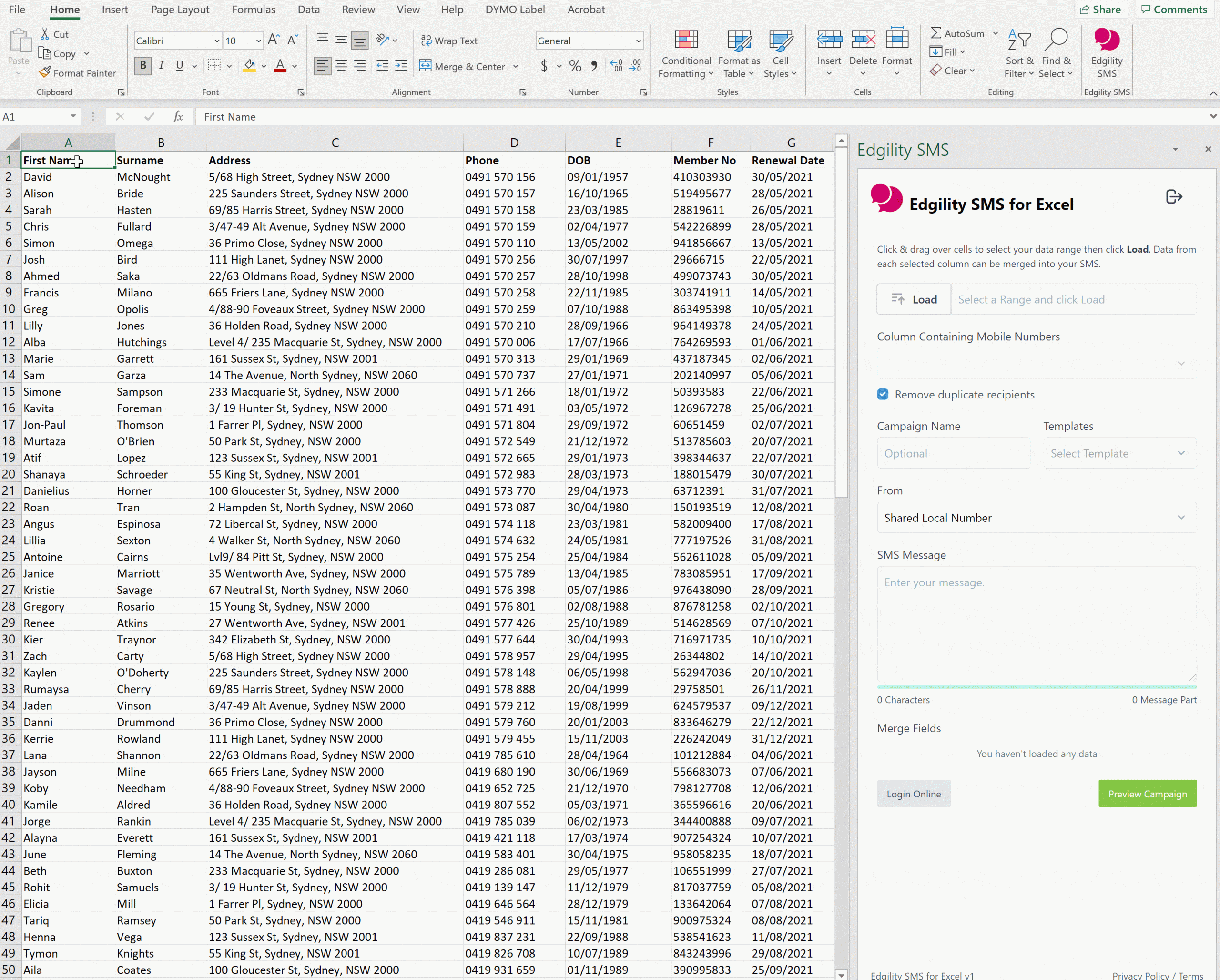 ESMSExcel Load and Send